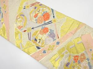 アンティーク　桧扇に花鳥・松葉模様織り出し袋帯（材料）